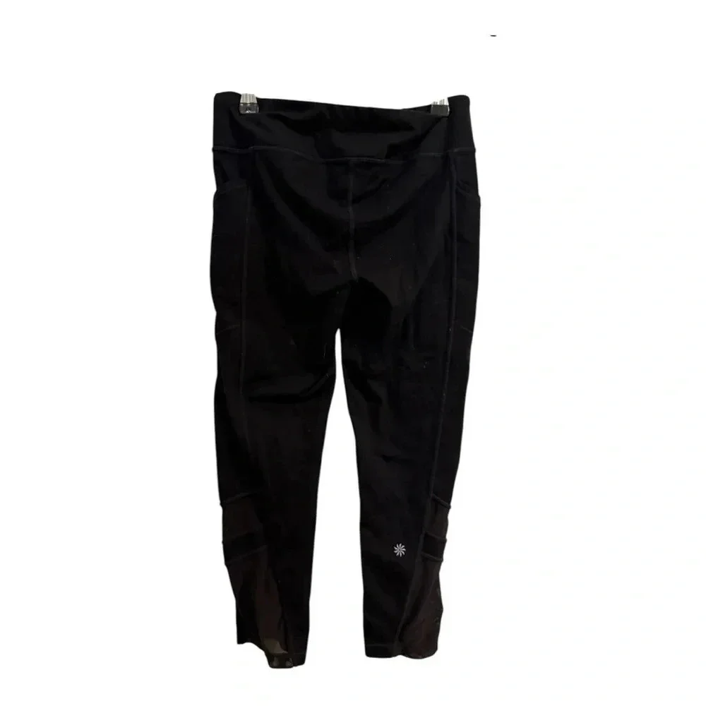 Athleta Girl Black Mesh Cut Out Cropped Leggings Size XL/14